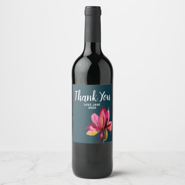 Étiquette Pour Bouteilles De Vin Aquarelle Orchidée floral moderne merci cadeau (Devant)