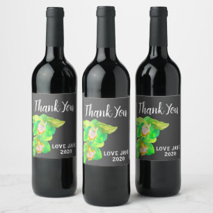 Étiquette Pour Bouteilles De Vin Aquarelle Orchidée florale moderne merci cadeau