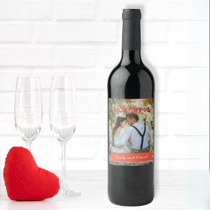 Étiquette Pour Bouteilles De Vin Aquarelle Ours Photo Valentine's Day personnalisée
