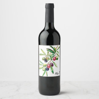 Étiquette Pour Bouteilles De Vin Aquarelle personnalisée Branche d'olive