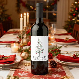 Étiquette Pour Bouteilles De Vin Aquarelle Pine Arbre Calligraphie Encre Noël