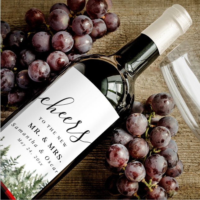 Étiquette Pour Bouteilles De Vin Aquarelle Pine verte et Buffle rouge Plaid (Créateur téléchargé)