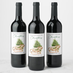 Étiquette Pour Bouteilles De Vin Aquarelle Pines Sleigh Calligraphie Encre Vacances