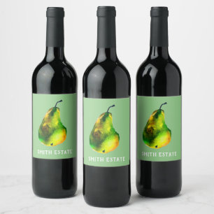 Étiquette Pour Bouteilles De Vin Aquarelle poire vin de fruit vert étiquette