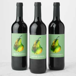 Étiquette Pour Bouteilles De Vin Aquarelle poire vin de fruit vert étiquette