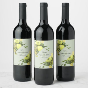 Étiquette Pour Bouteilles De Vin Aquarelle Pommes à chaux et Kiwis Mariage encadré