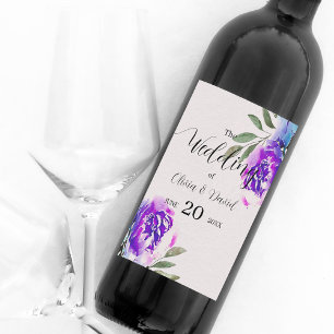 Étiquette Pour Bouteilles De Vin Aquarelle Purple Fleurs Et Mariage De Foliage