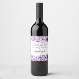 Étiquette Pour Bouteilles De Vin Aquarelle Purple Floral Élégant Mariage de printem