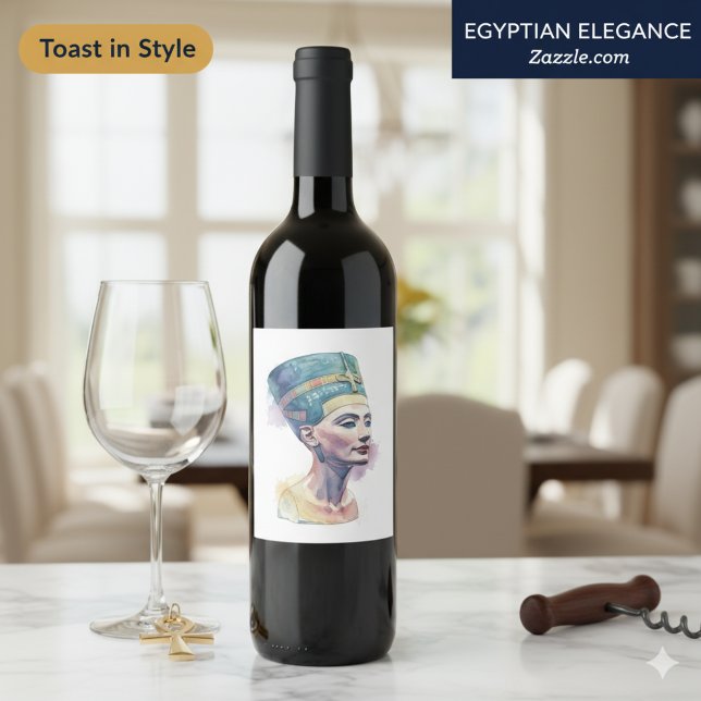Étiquette Pour Bouteilles De Vin Aquarelle Reine Nefertiti – Art égyptien  (Créateur téléchargé)