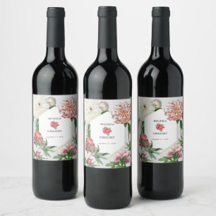 Étiquette Pour Bouteilles De Vin Aquarelle rose blanc pivoines Mariage