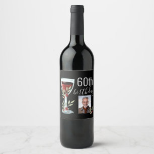 Étiquette Pour Bouteilles De Vin Aquarelle Rose de vin rouge Photo 60e anniversaire