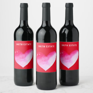 Étiquette Pour Bouteilles De Vin Aquarelle rose et rouge coeur pop art valentine