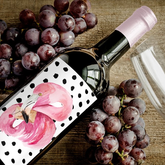 Étiquette Pour Bouteilles De Vin Aquarelle rose exotique moderne Flamant rose & poi (Créateur téléchargé)