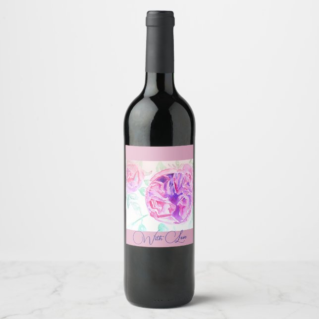 Étiquette Pour Bouteilles De Vin Aquarelle rose Lilac Merci rose (Devant)