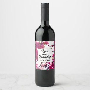 Étiquette Pour Bouteilles De Vin Aquarelle rose ressort floral Arbre à fleurs
