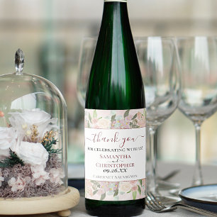 Étiquette Pour Bouteilles De Vin Aquarelle rose rustique Merci Floral Mariage