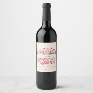 Étiquette Pour Bouteilles De Vin Aquarelle rose vif grâce à un Mariage floral