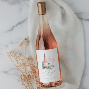 Étiquette Pour Bouteilles De Vin Aquarelle Rose Vin Botanique Chevaux d'amour