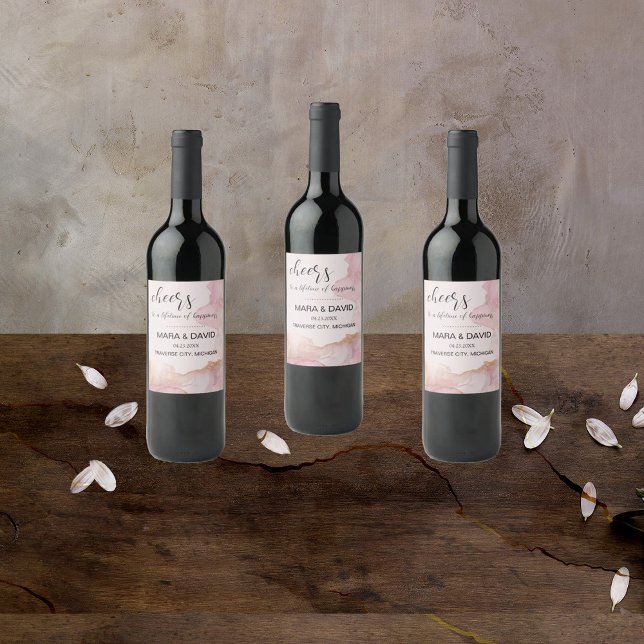 Étiquette Pour Bouteilles De Vin Aquarelle Seraphina rose et or (Créateur téléchargé)