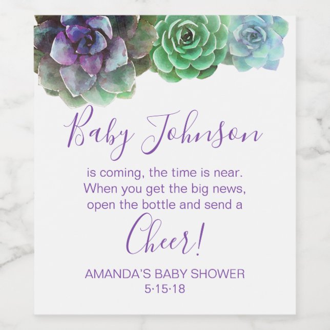 Étiquette Pour Bouteilles De Vin Aquarelle Succulents baby shower vin étiquette (Étiquettes simples)