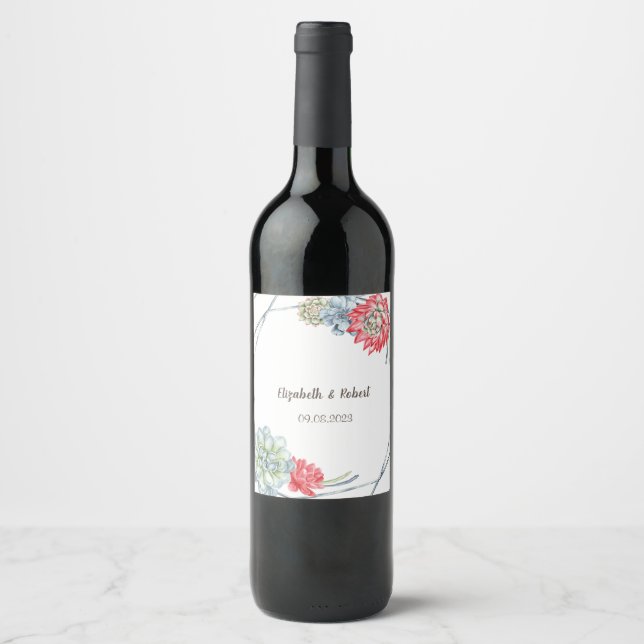 Étiquette Pour Bouteilles De Vin Aquarelle Succulents Rouges du Désert