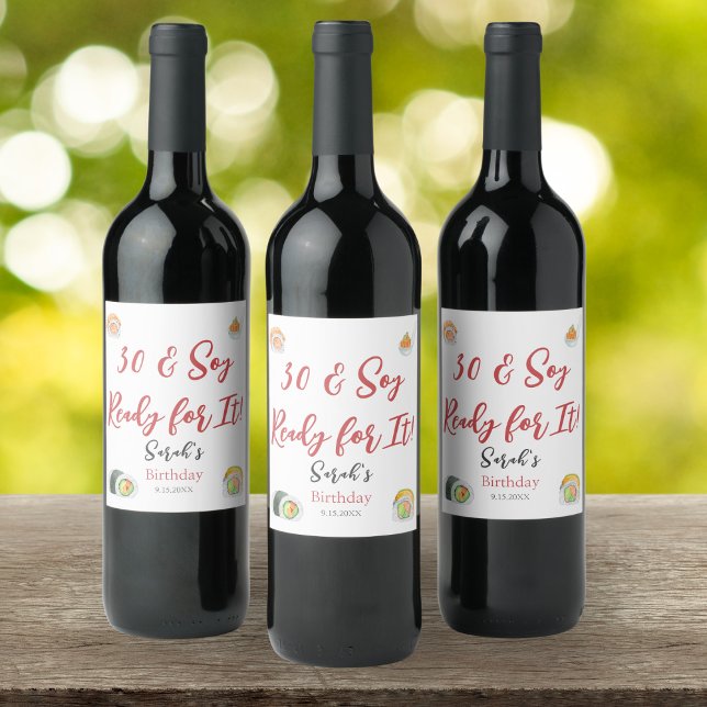 Étiquette Pour Bouteilles De Vin Aquarelle Sushi et Sashimi Tout âge Anniversaire (Créateur téléchargé)