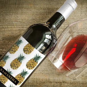 Étiquette Pour Bouteilles De Vin Aquarelle tropicale Motif ananas avec nom