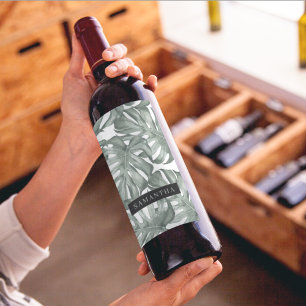 Étiquette Pour Bouteilles De Vin Aquarelle tropicale Oasis moderne Feuille Motif