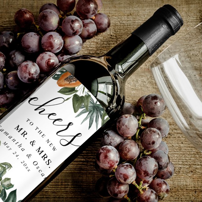 Étiquette Pour Bouteilles De Vin Aquarelle tropicale tendance Feuilles verts (Créateur téléchargé)