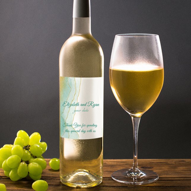 Étiquette Pour Bouteilles De Vin Aquarelle Turquoise Parties scintillant or (Créateur téléchargé)