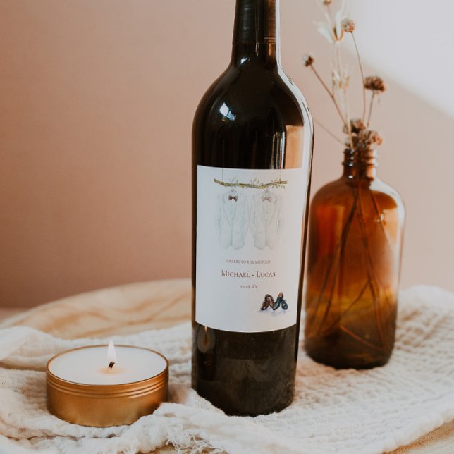 Étiquette Pour Bouteilles De Vin Aquarelle Tuxedos | M. et M. le Mariage (Créateur téléchargé)