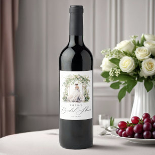 Étiquette Pour Bouteilles De Vin Aquarelle Verdure Fête des mariées florale