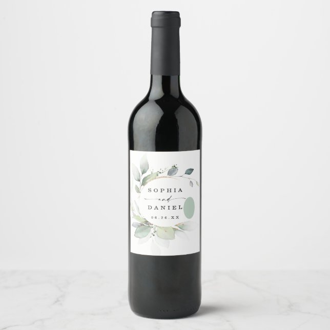 Étiquette Pour Bouteilles De Vin Aquarelle Verdure Mariage Vins favoris Vins Étique (Devant)