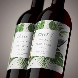 Étiquette Pour Bouteilles De Vin Aquarelle verte et or Mariage tropical
