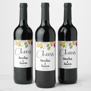 Étiquette Pour Bouteilles De Vin Aquarelle verte violette et jaune