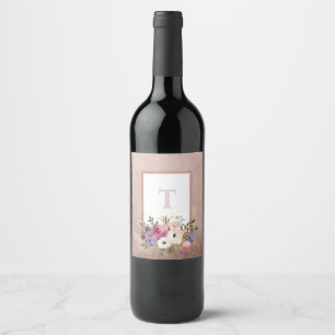 Étiquette Pour Bouteilles De Vin Aquarelle vintage Mauve Florale Initiale