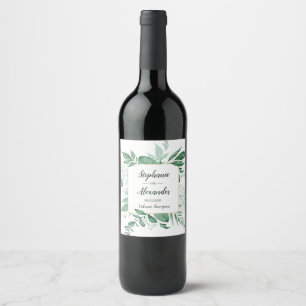 Étiquette Pour Bouteilles De Vin Aquarelle Wild Feuilles Hunter Mariage vert