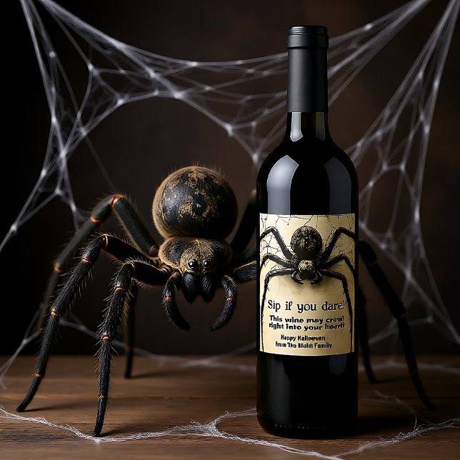 Étiquette Pour Bouteilles De Vin Araignée à picotements de pin personnalisable HALL (Customizable Spine-tingling Spider HALLOWEEN Bash Wine Label)