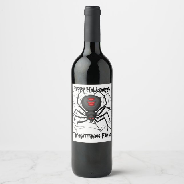 Étiquette Pour Bouteilles De Vin Araignée d'Halloween (Devant)