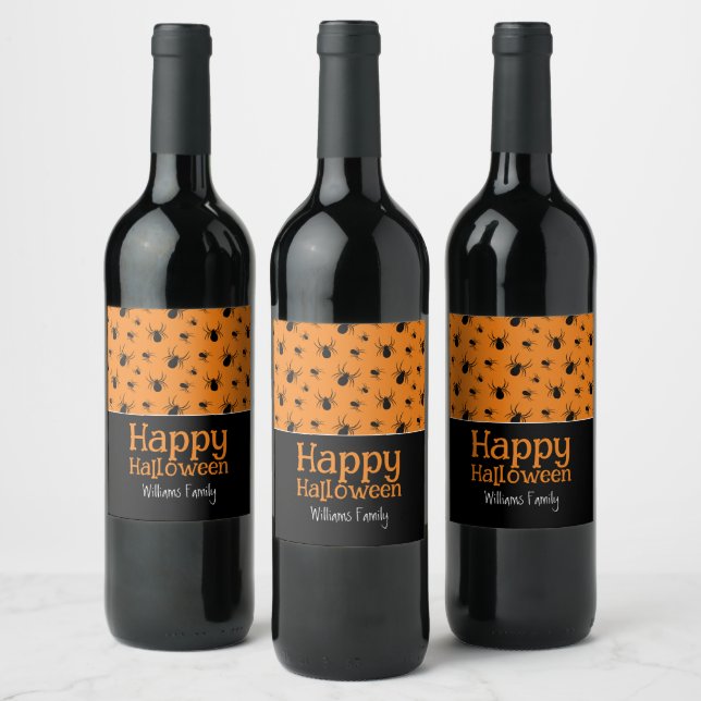 Étiquette Pour Bouteilles De Vin Araignées Halloween Black Orange Personnalisé (Bouteilles)