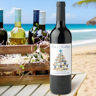 Étiquette Pour Bouteilles De Vin Arbre aquarelle Mers et Salutations Plage Vacances