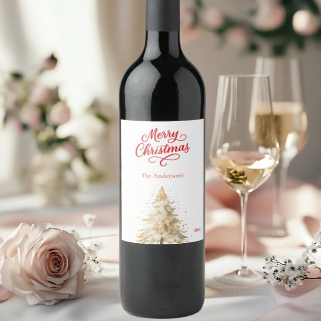 Étiquette Pour Bouteilles De Vin Arbre blanc rouge Noël (Créateur téléchargé)