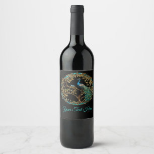 Étiquette Pour Bouteilles De Vin Arbre d'automne de Peacock en verre tendu