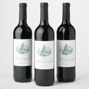 Étiquette Pour Bouteilles De Vin Arbre de Noël à l'écriture moderne Joyeux Noël