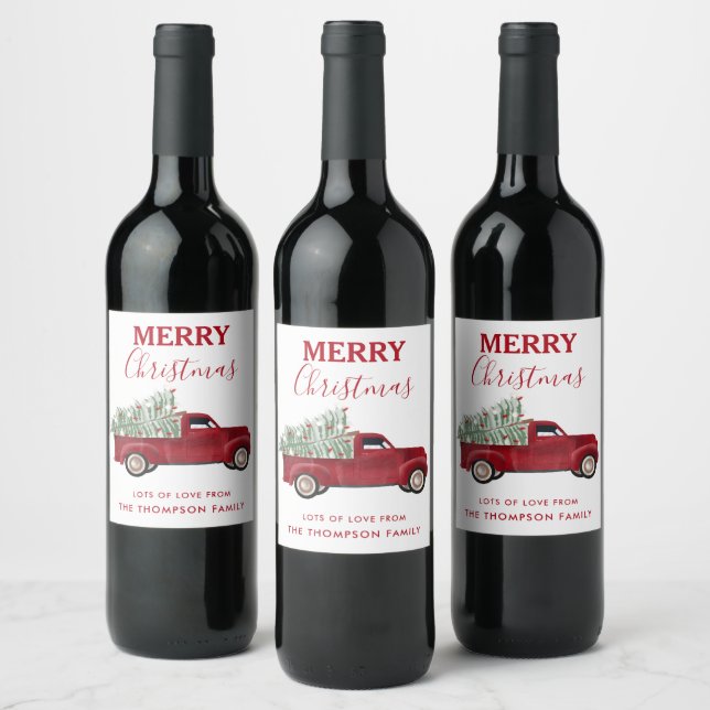 Étiquette Pour Bouteilles De Vin Arbre de Noël Antique Picket Camion Xmas (Bouteilles)