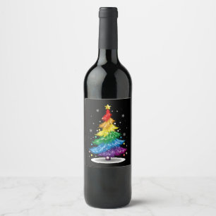 Étiquette Pour Bouteilles De Vin Arbre de Noël arc-en-ciel Fierté LGBT Gay Joyeux N