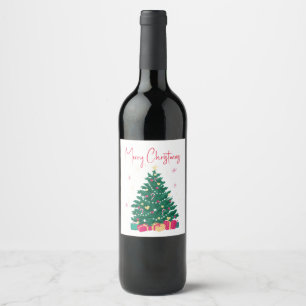 Étiquette Pour Bouteilles De Vin Arbre de Noël avec cadeaux