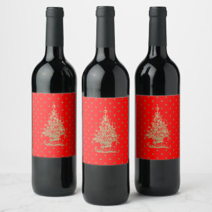 Étiquette Pour Bouteilles De Vin Arbre de Noël de la parties scintillant rouge