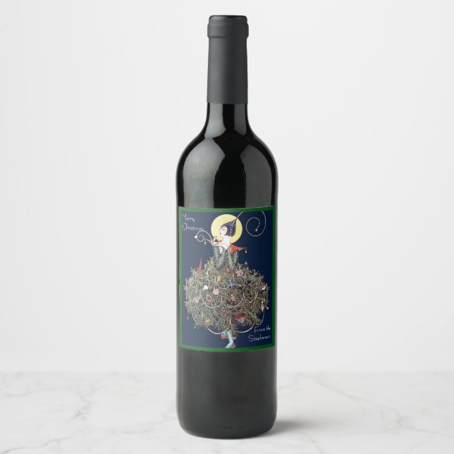Étiquette Pour Bouteilles De Vin Arbre de Noël de mode Art déco rétro (Devant)