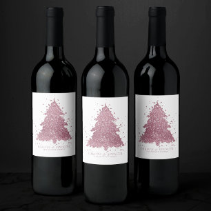 Étiquette Pour Bouteilles De Vin Arbre de Noël élégant Dusty Mauve Pink Splatter